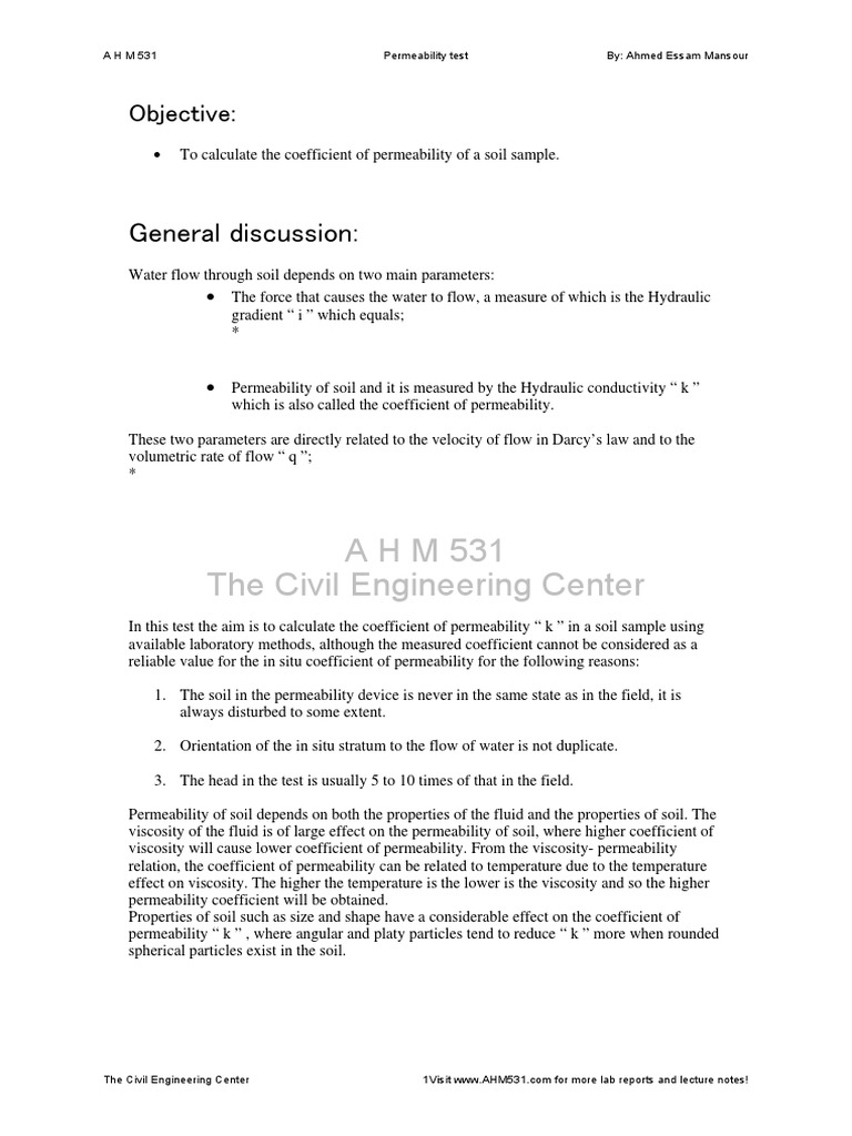 Soil Permeability Coefficient Testing | PDF | Permeability (Earth ...
