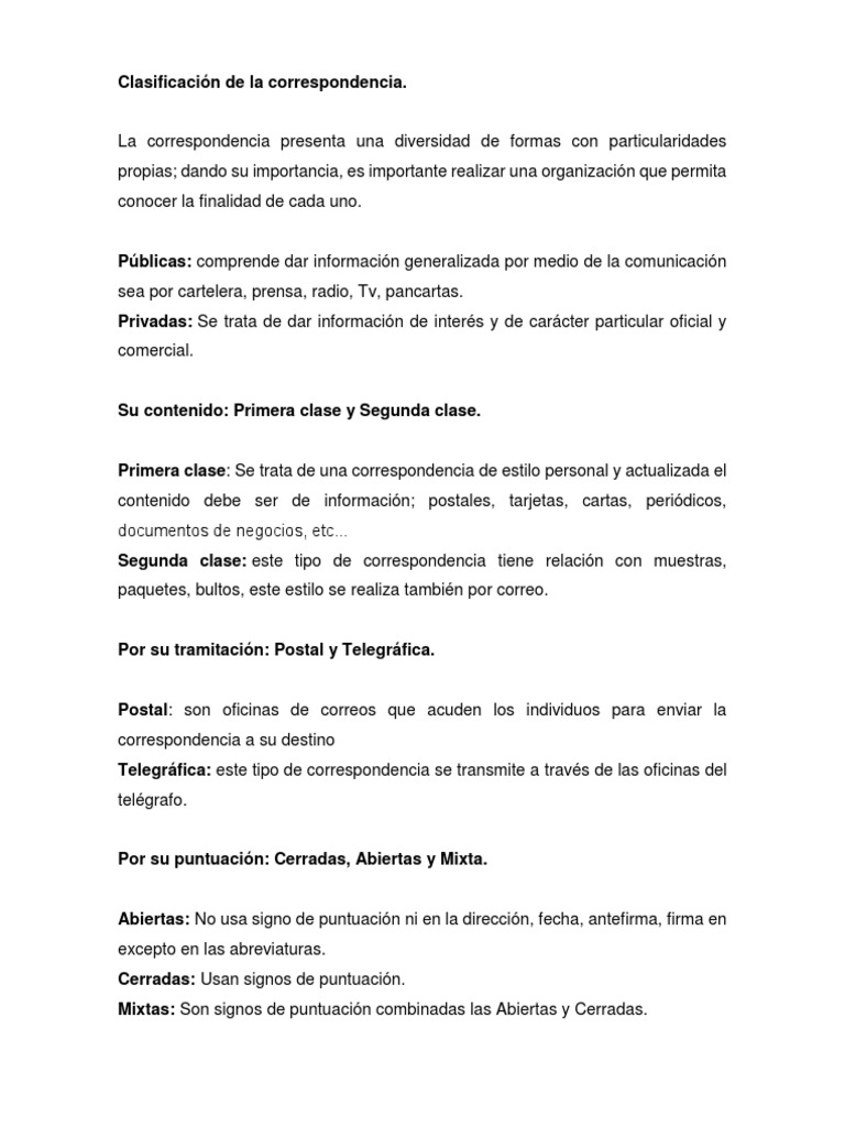 Clasificación de La Correspondencia PDF Correo Guatemala