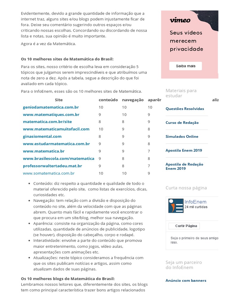 Melhores Sites e Blogs de Matemática Brasil | PDF | Publicidade | Blog