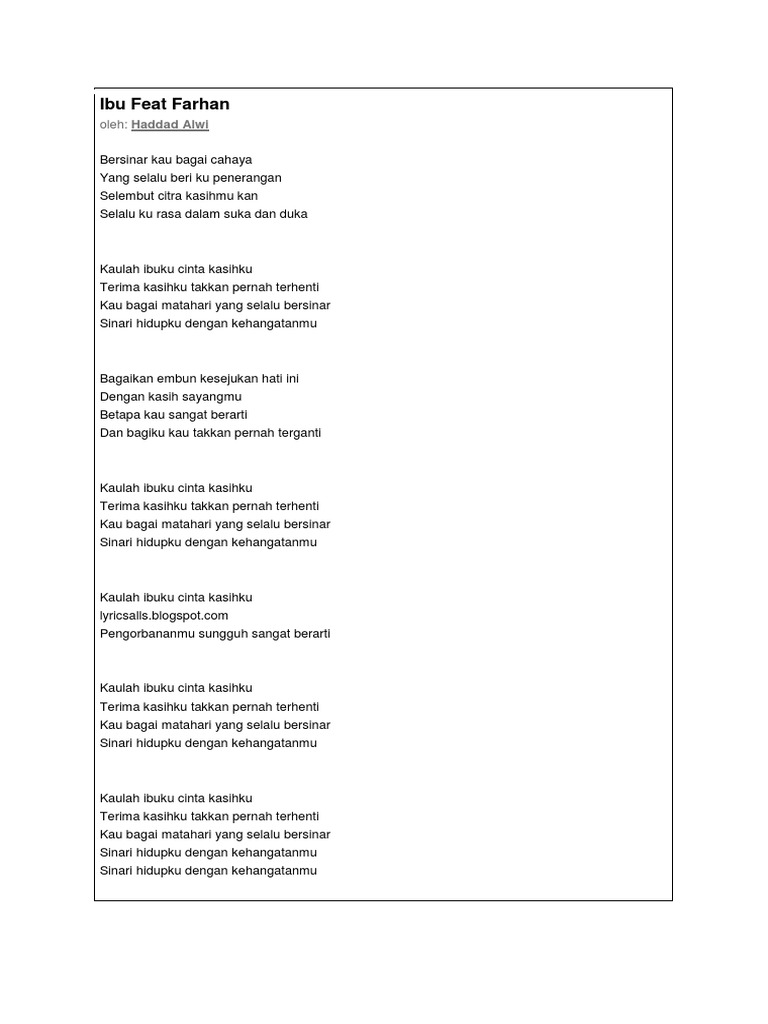 Lagu kaulah ibuku cinta kasihku