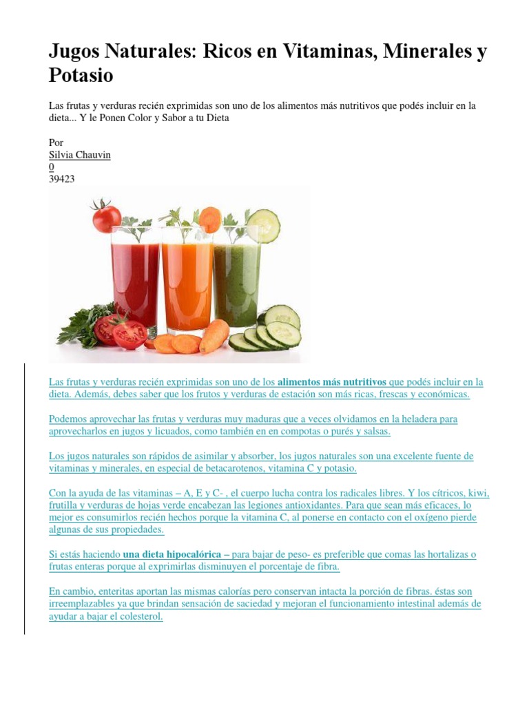 Beneficios de Jugos Naturales Nutritivos | PDF | Vegetales | Dieta