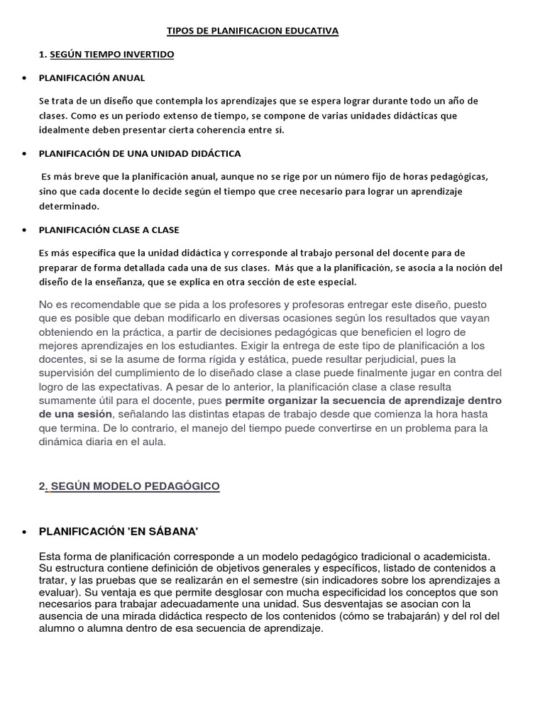 Tipos de Planificación Educativa | PDF | Planificación | Maestros