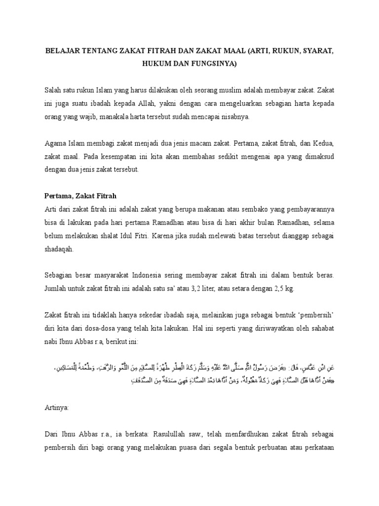 Belajar Tentang Zakat Fitrah Dan Zakat Maal Arti Rukun Syarat Hukum Dan Fungsinya
