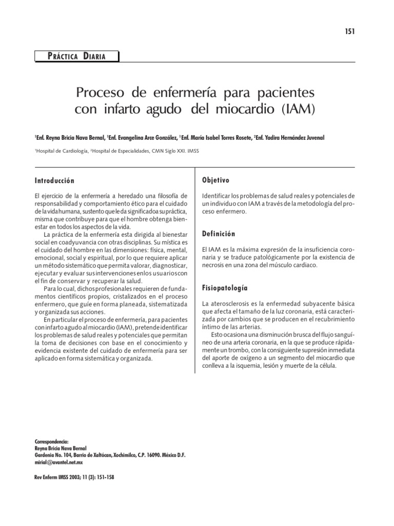 Proceso de Enfermería en Infarto Agudo | PDF | Infarto de miocardio ...