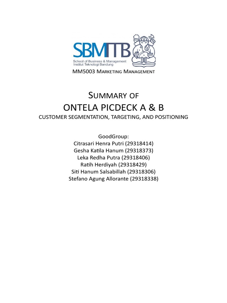 Ontela PicDeck: Targeting Customer Segments | PDF | Subscription ...