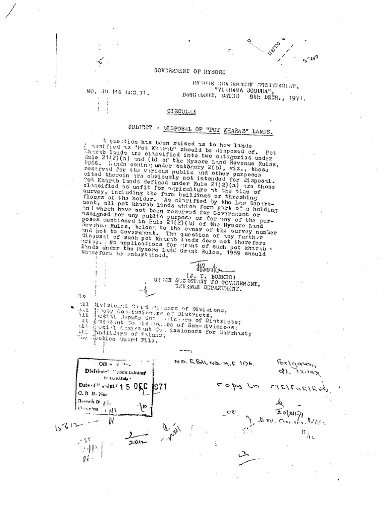 Government of Mysore Circular 08121971 RD 136 LGS 71 Disposal of