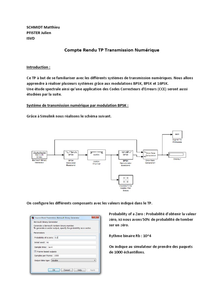 Compte Rendu Tp Transmission Numerique Schmidt Matthieu Pfister Julien Isvd Modulation Technologies De L Information Et De La Communication