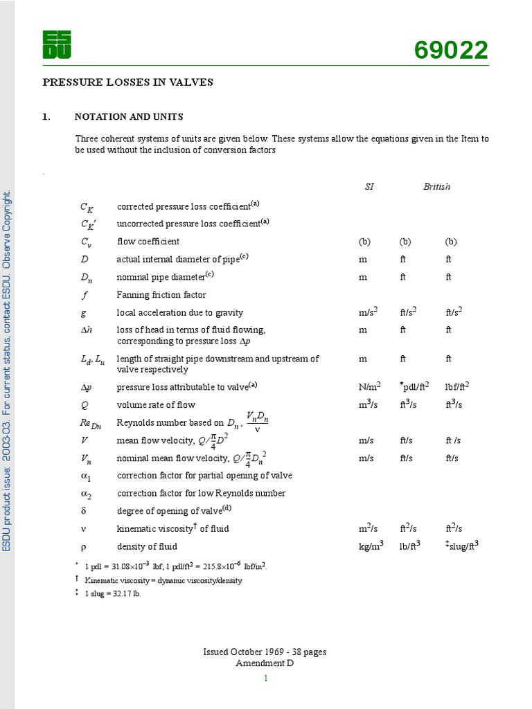 Pressure Losses in Valves: 1. Notation and Units | PDF | Valve | Fluid ...