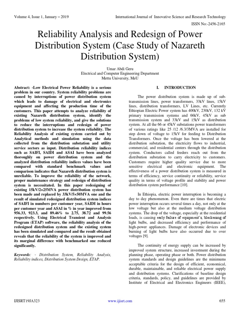Reliability Analysis and Redesign of Power Distribution System (Case