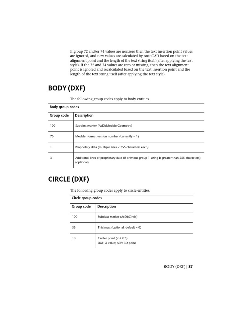 AutoCAD DXF Text and Body Group Codes | PDF