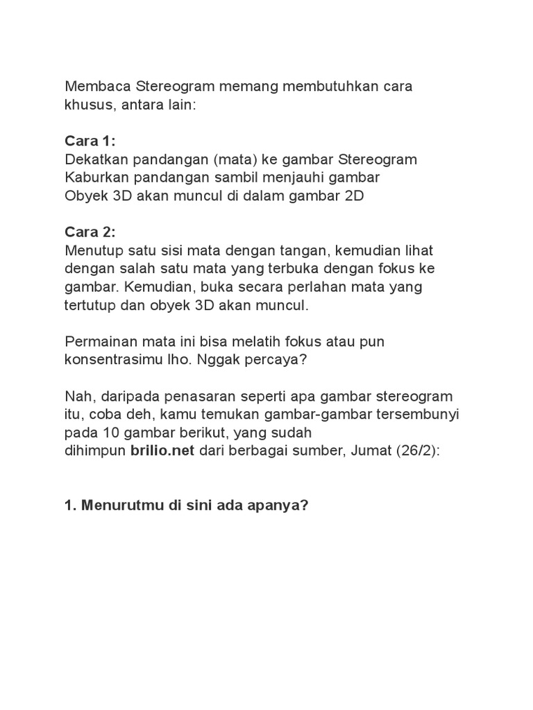 Cara Melihat Gambar Stereogram | PDF | Ilmu Sosial
