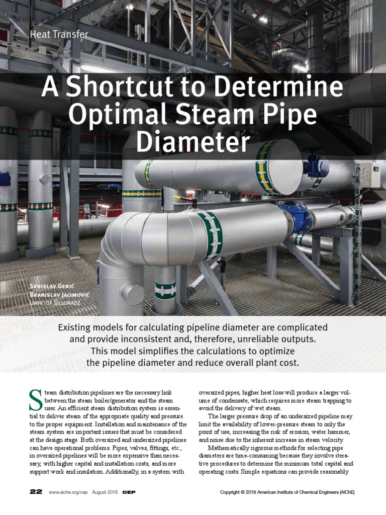 A Shortcut to Determine Optimal Steam Pipe Diameter Heat Transfer