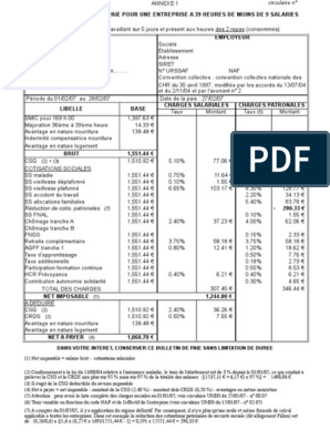 Exemple Bultin de Paie | PDF | Bulletin de salaire (droit français) |  Salaires