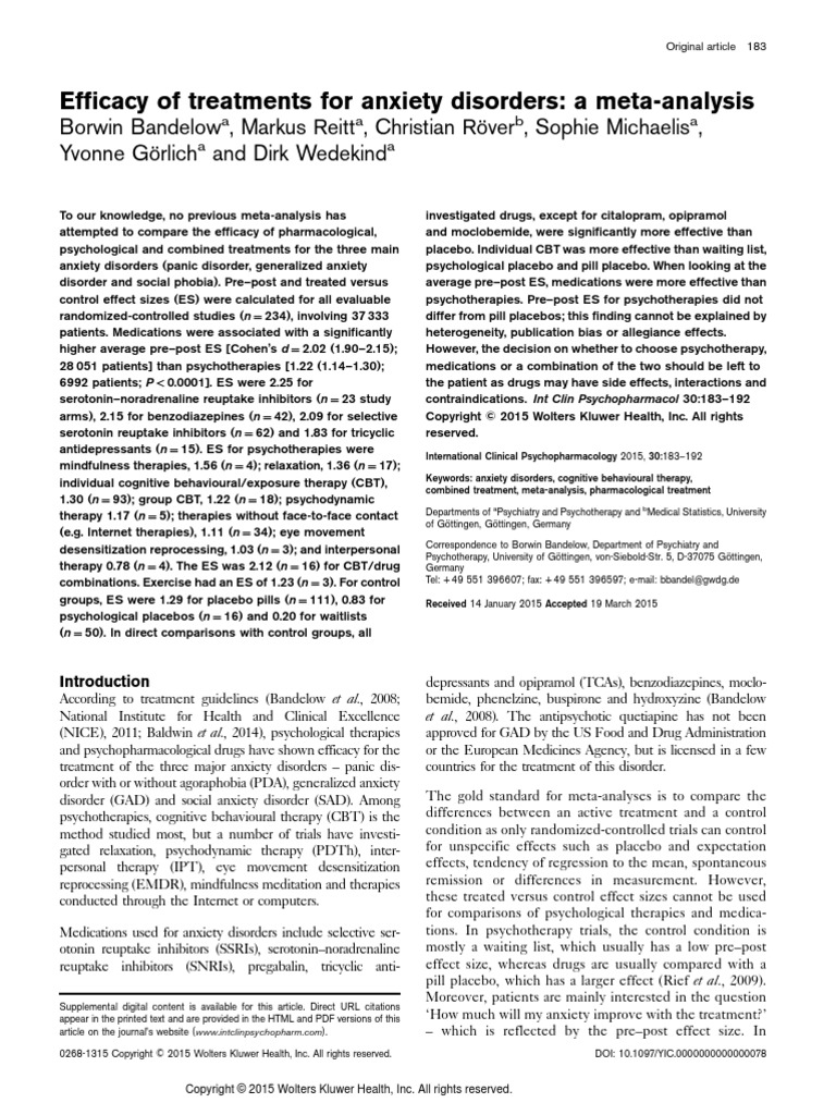 Efficacy For Treatment Anxiety Disorders | PDF | Generalized Anxiety ...