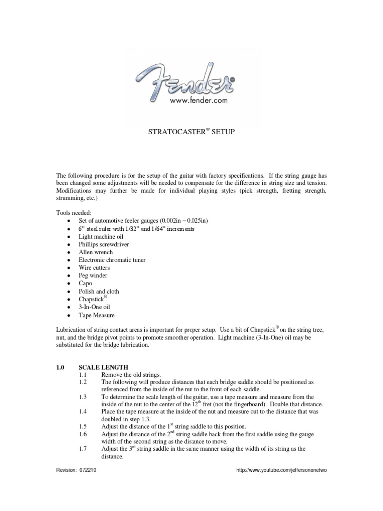 Fender Stratocaster Setup PDF | PDF | Guitars | Gaiaphones