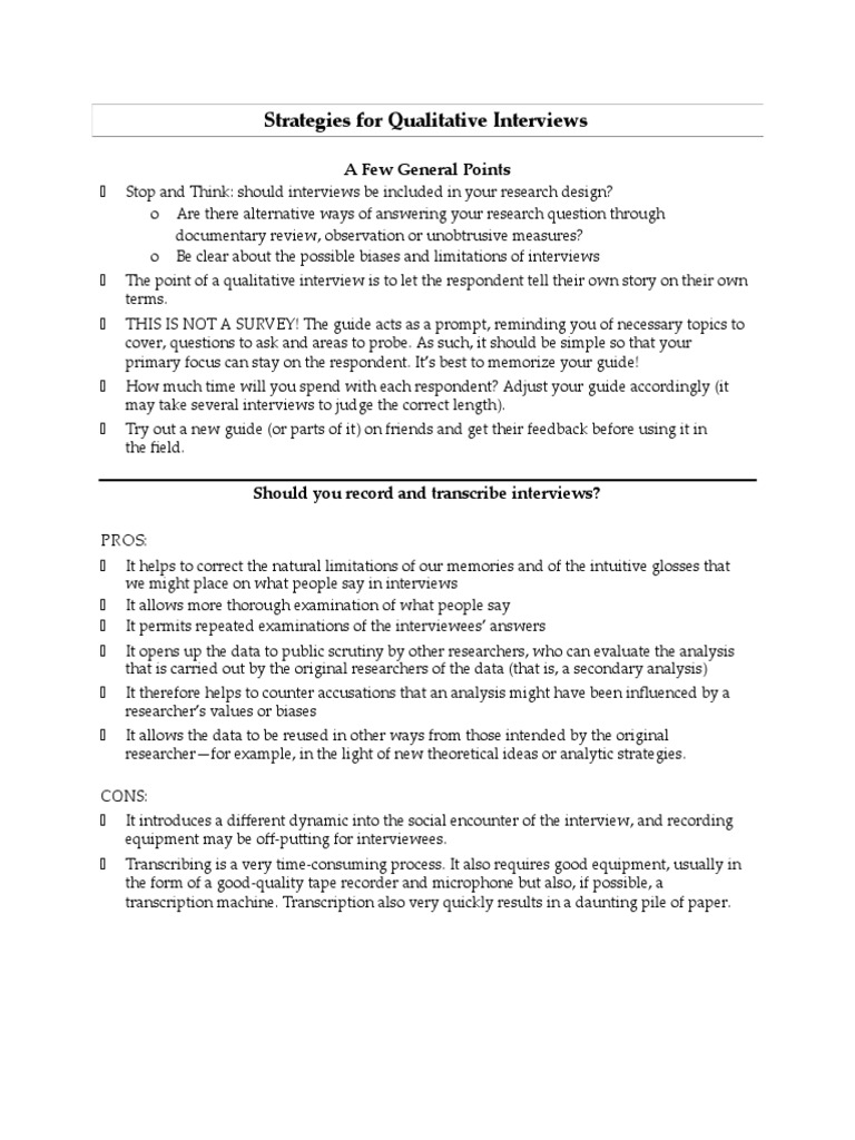Strategies For Qualitative Interviews: A Few General Points | PDF ...