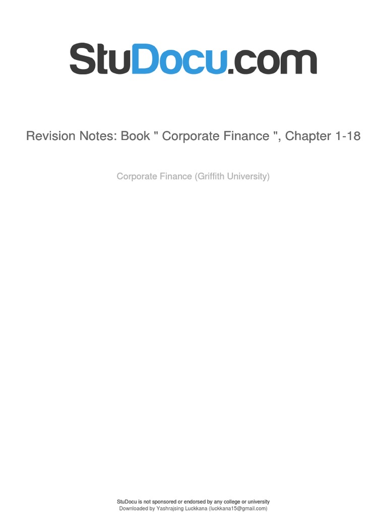 Corporate Finance Overview and Goals | PDF | Cost Of Capital | Capital ...