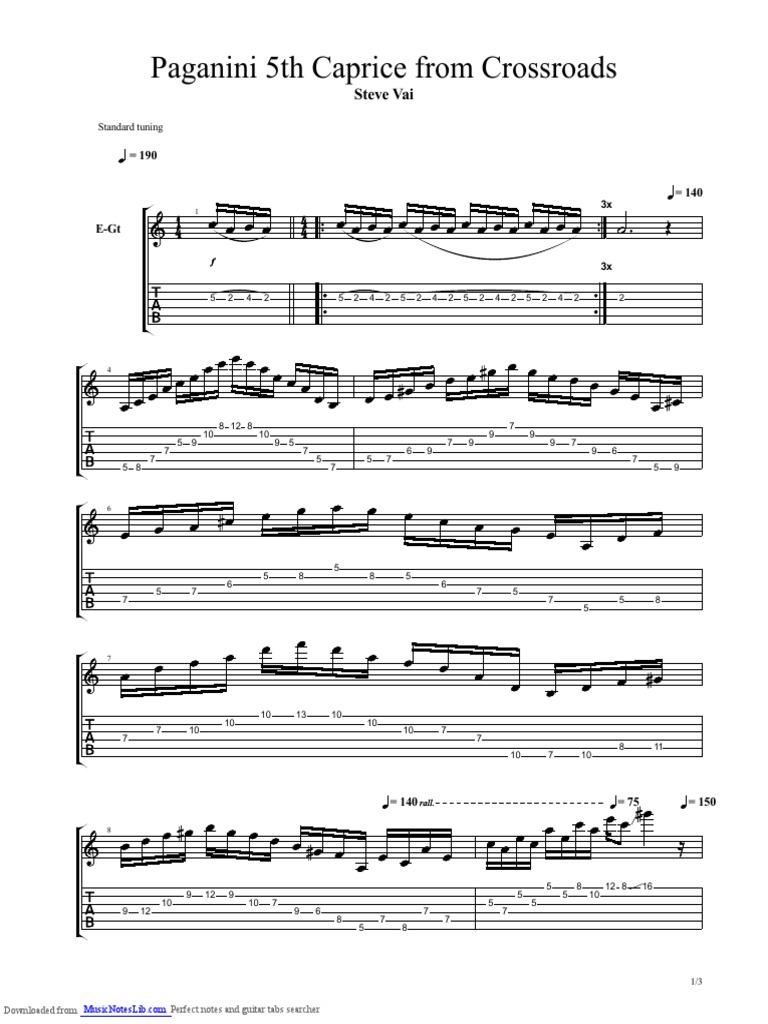 Steve Vai-Paganini 5th Caprice (Crossroads) PDF | PDF | Celtic Musical  Instruments | Guitar Family Instruments