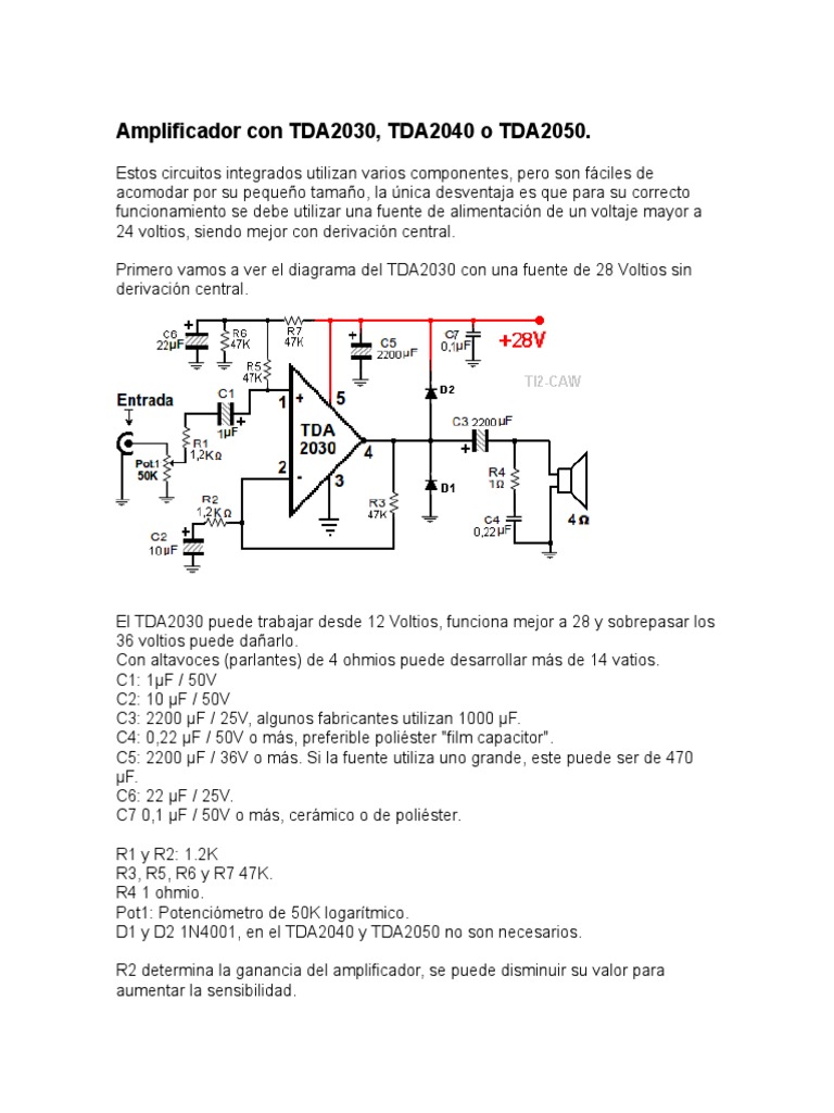 Amplificador Con TDA2030, TDA2040 o TDA2050 | PDF | Altoparlante ...