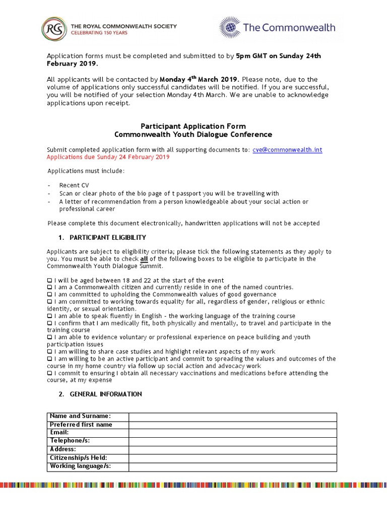 Commonwealth Youth Summit Application | PDF