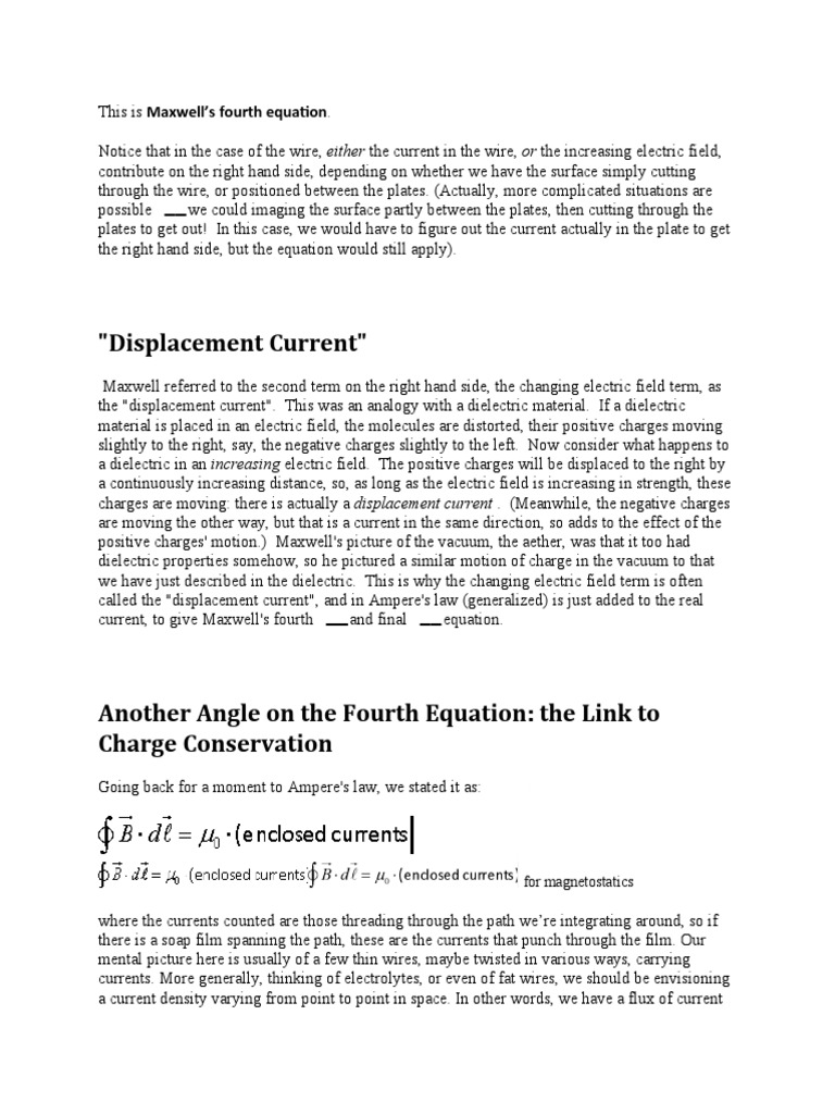 Displacement Current in Maxwell's Equations | PDF | Magnetic Field ...