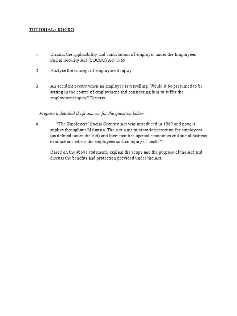 Tutorial Socso Prepare A Detailed Draft Answer For The Question Below
