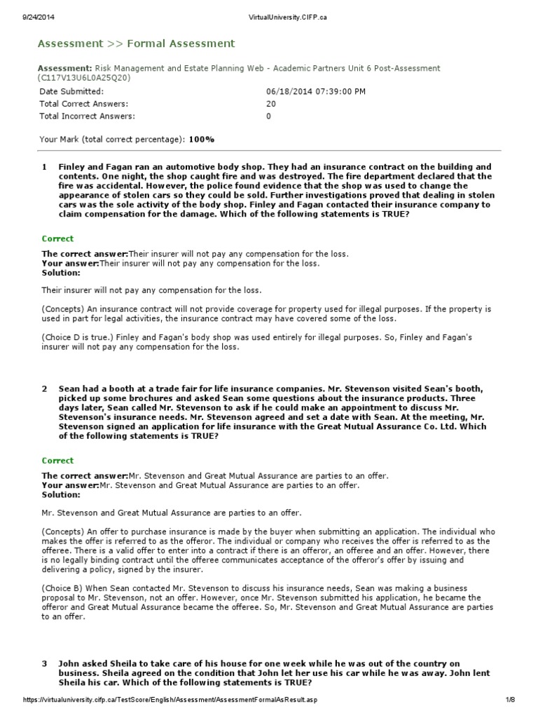 Assessment Formal Assessment | PDF | Risk Management | Offer And Acceptance