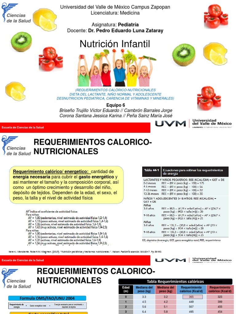 Requerimientos Nutricionales Pediátricos | PDF | Nutrición | Dieta y ...