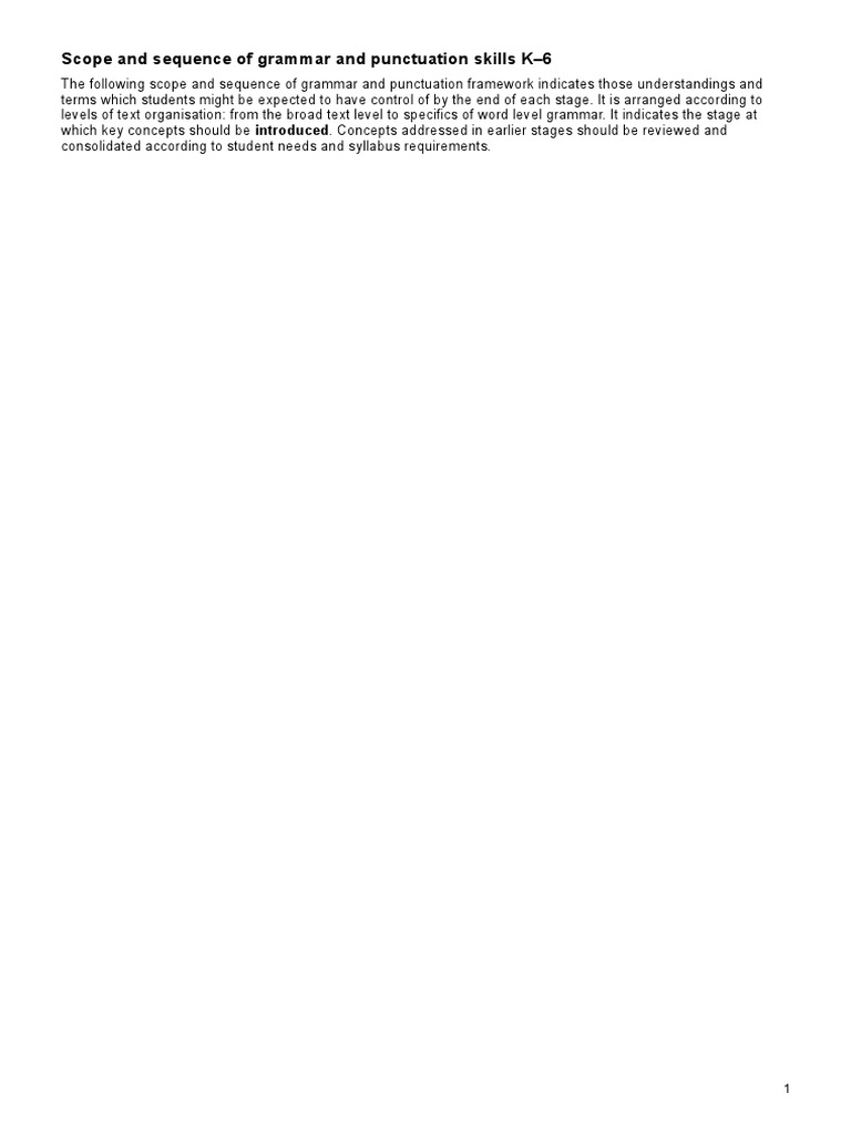 Scope and Sequence of Grammar and Punctuation For k6 | PDF