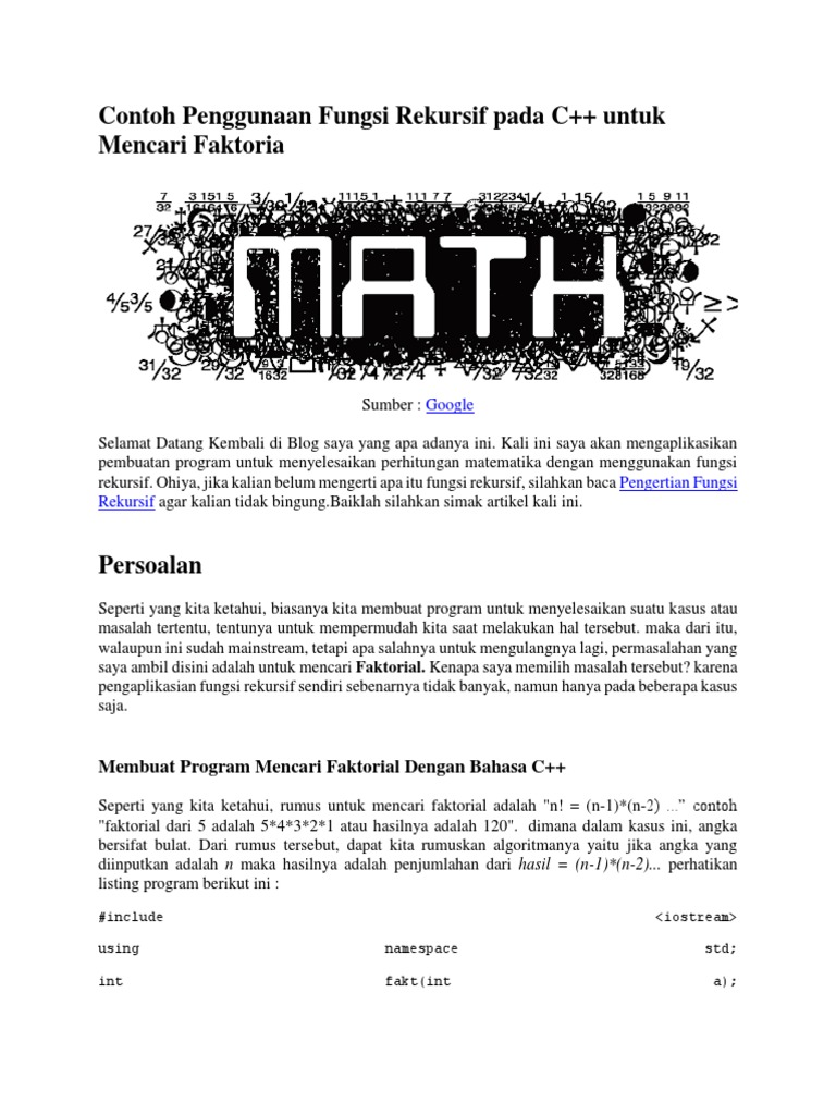 Contoh Fungsi Rekursif C++ Faktorial | PDF