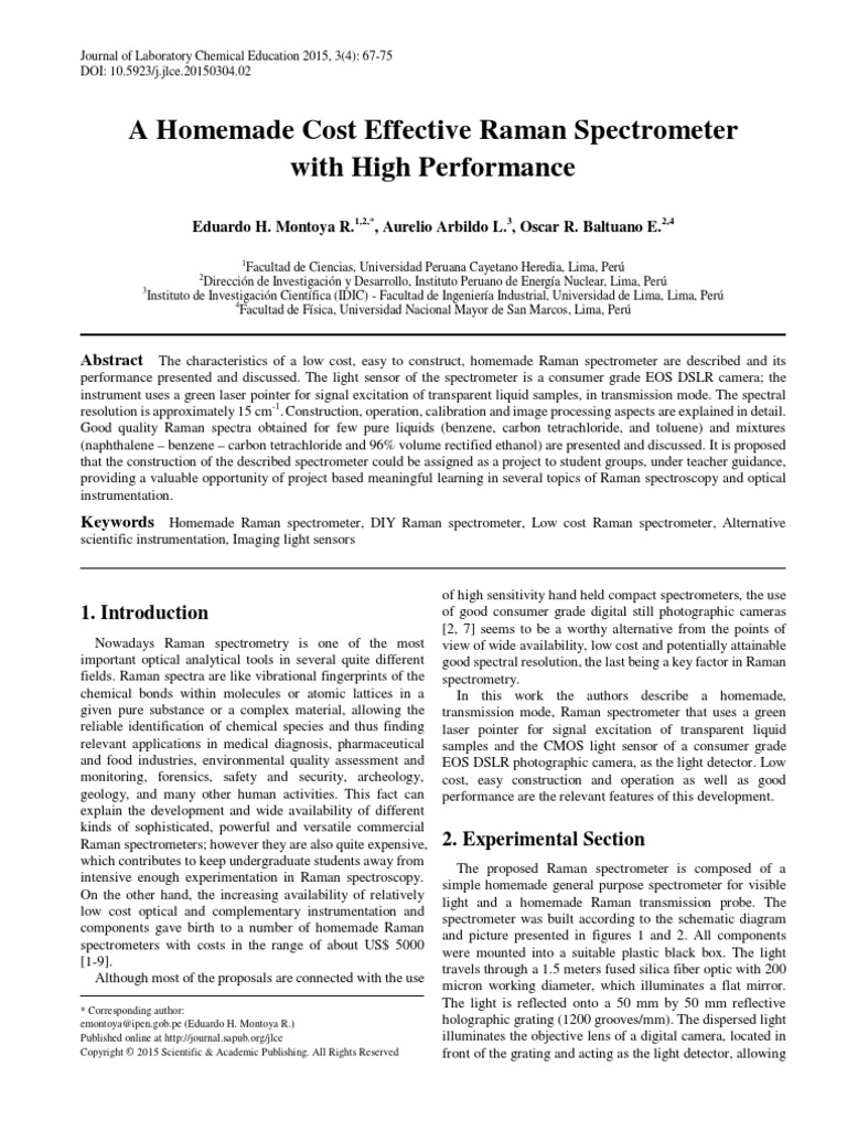 Homemade Raman Spectrometer PDF Raman Spectroscopy Spectroscopy