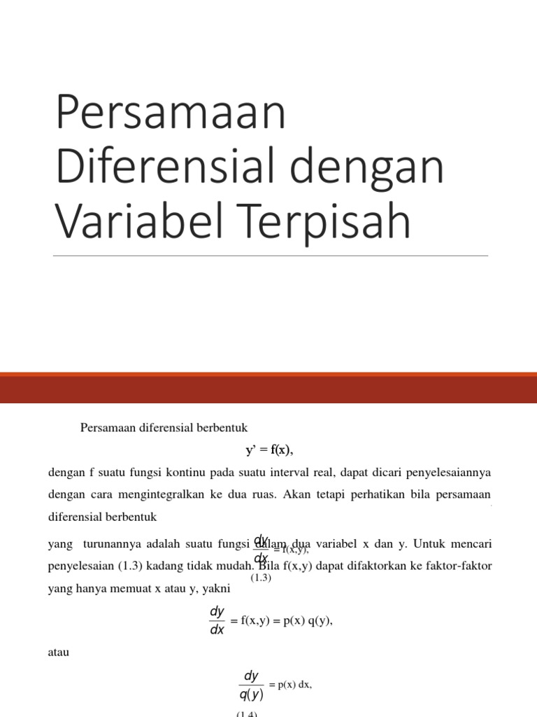 Contoh Soal Persamaan Diferensial Variabel Terpisah ...