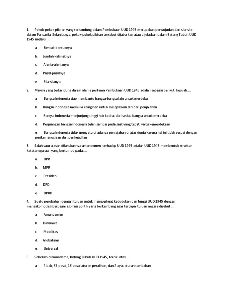 Soal Pkn Pembukaan Uud 1945