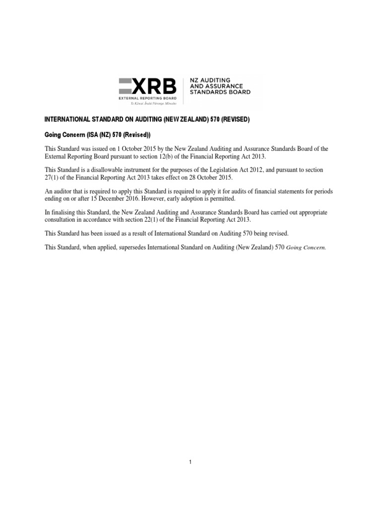 International Standard On Auditing New Zealand 570 Revised Going