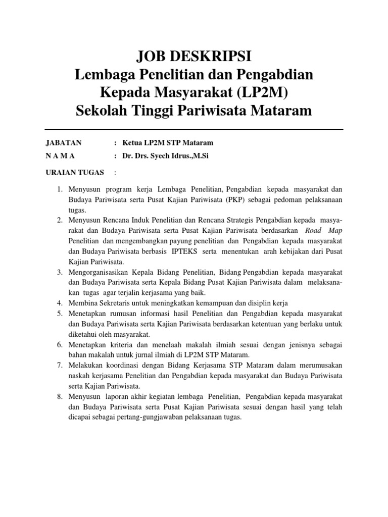 Job Deskripsi LP2M STP Mataram | PDF | Karier & Perkembangan | Ilmu Sosial