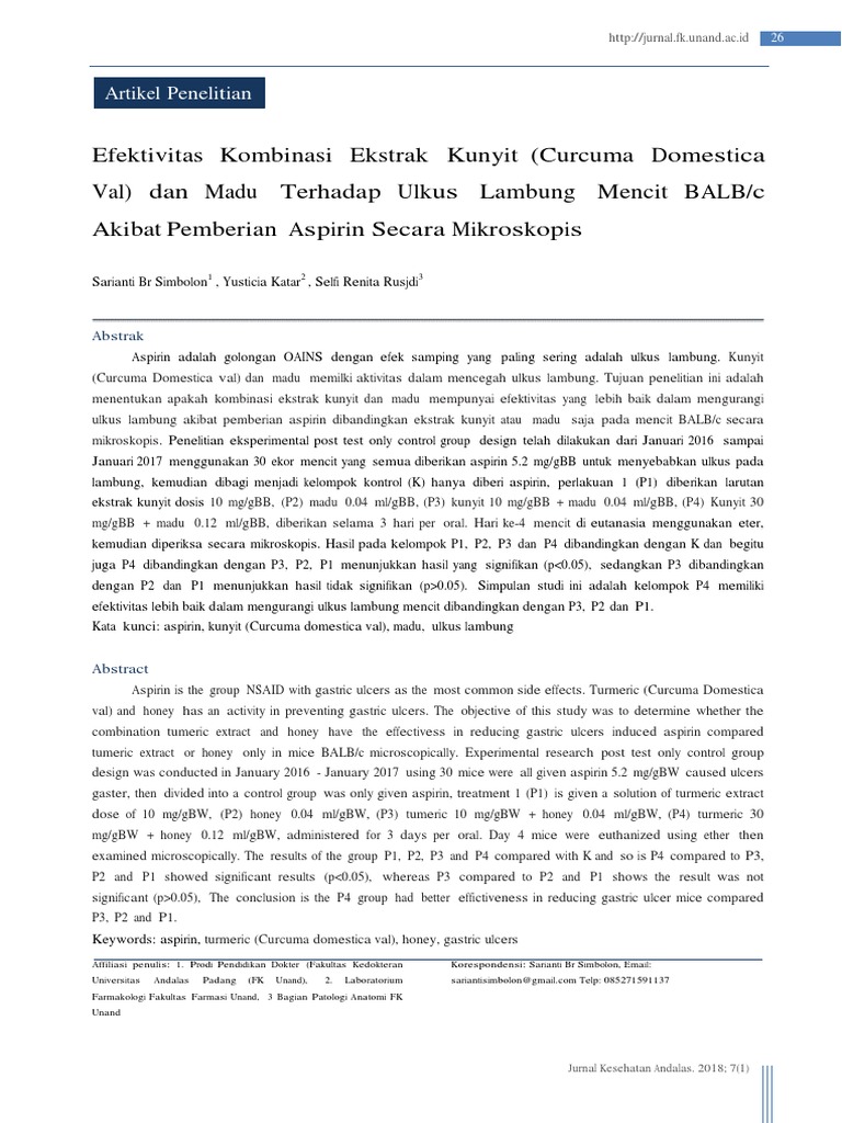 Efektivitas Kombinasi Ekstrak Kunyit (Curcuma Domestica Val) Dan Madu ...
