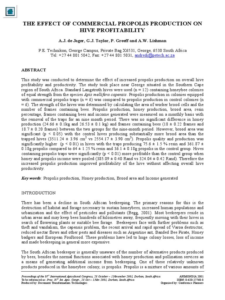Propolis Production and Hive Profitability | PDF | Honey Bee | Beehive