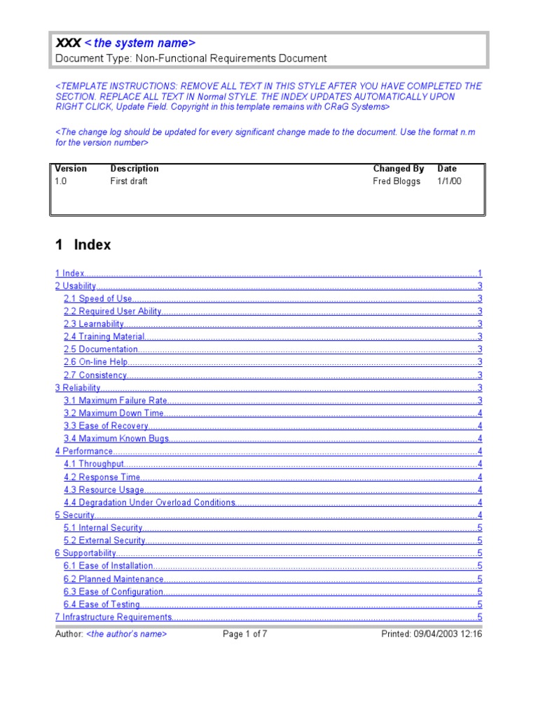 Non-Functional Requirements Document Template-1 | PDF | Web Service ...
