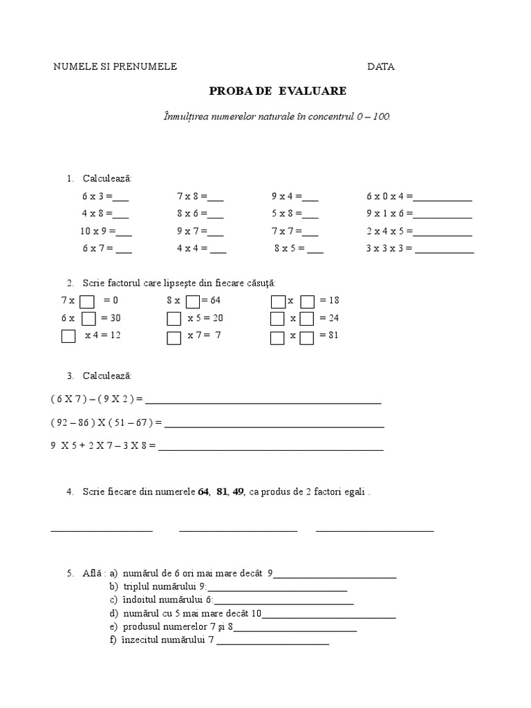 Evaluare Inmultirea 0100 | PDF