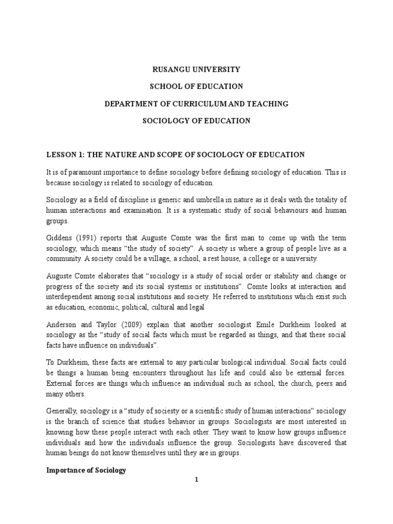 Nature and Scope of Sociology of Education | PDF | Socialization ...