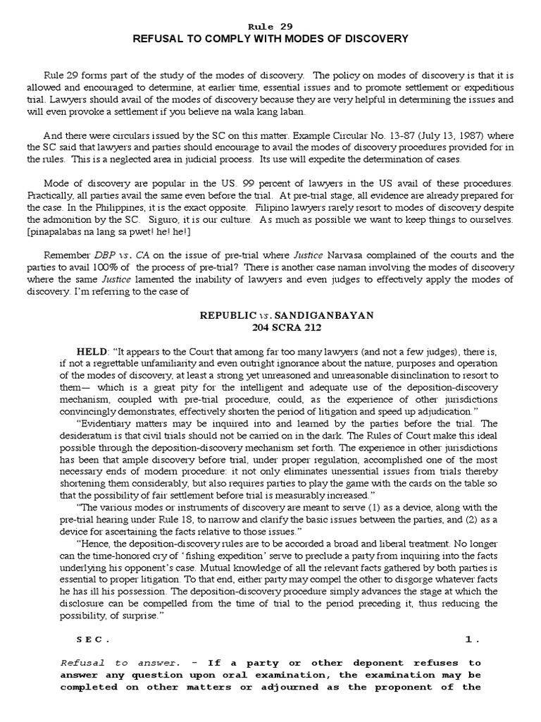 Rule 29: Consequences of Non-Compliance | PDF | Discovery (Law ...