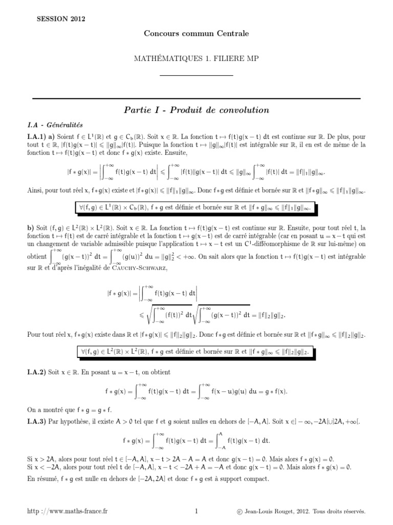 Centrale 2012 MP M1 Corrige PDF | PDF | Série (mathématiques) | Continuité