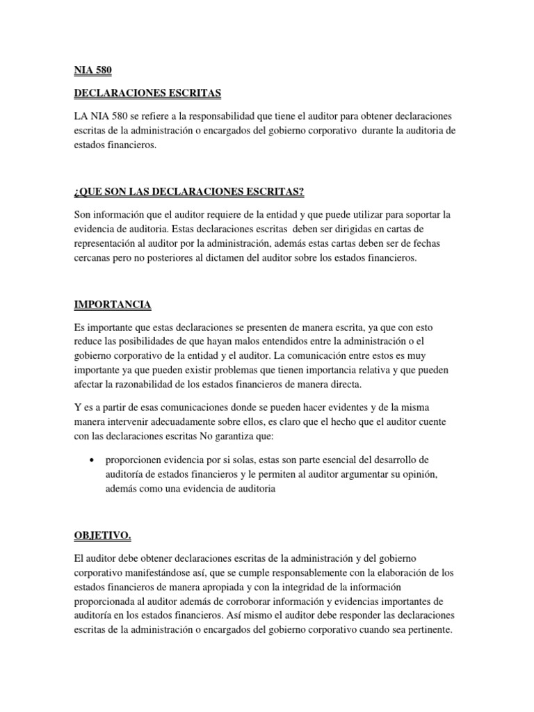 NiA 580 | PDF | Auditoría | Contralor