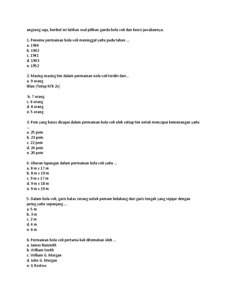 Soal Bola Voli Kelas 8