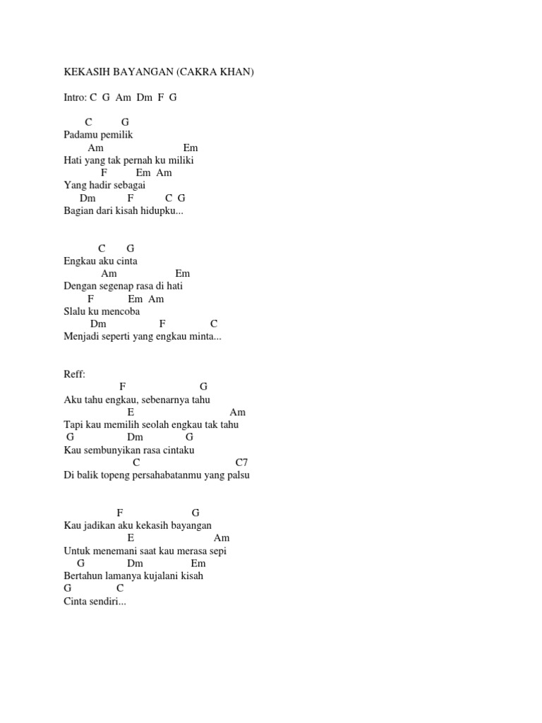 Lirik Dan Chord Kekasih Bayangan