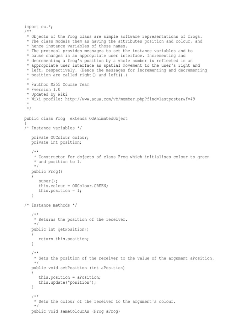 Java Frog Class | PDF | Class (Computer Programming) | Method (Computer ...