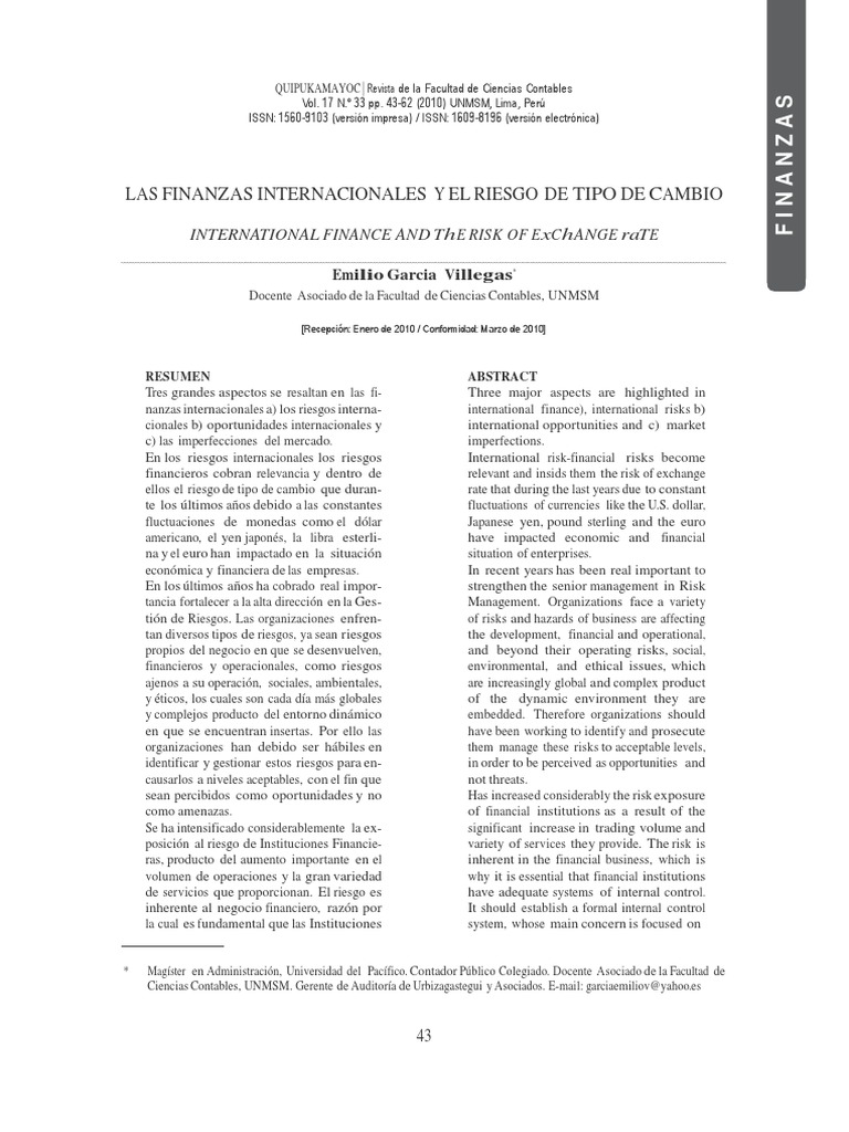 Las Finanzas Internacionales y El Riesgo de Tipo D | PDF | Tipo de ...