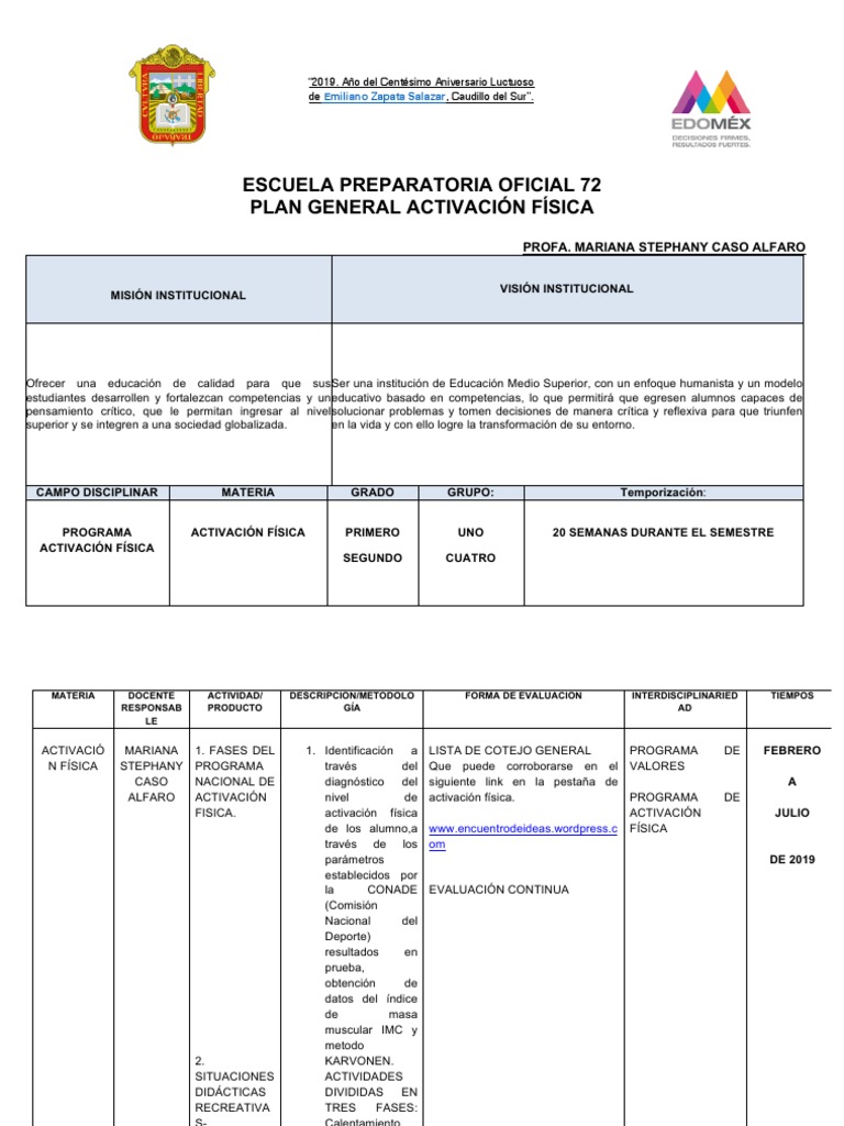 PLAN ACTIVACIÓN FÍSICA (1) Evaluación Física y matemáticas