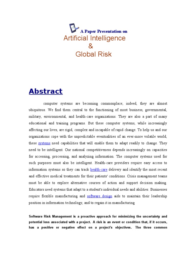 A Paper Presentation On Artificial Intelligence and Global Risk | PDF