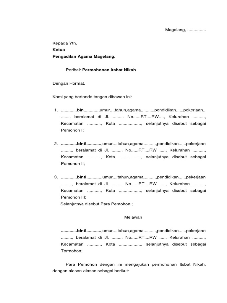 Contoh Permohonan Itsbat Nikah Contentius